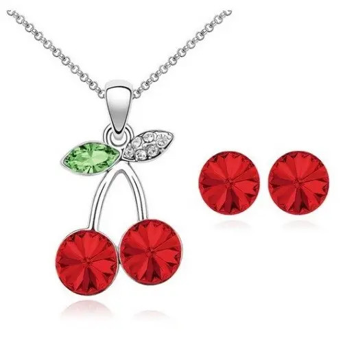 Súprava šperkov v tvare čerešne, Bright Siam, zdobená kryštálmi Swarovski