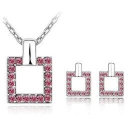 Štvorcová súprava šperkov, ružová