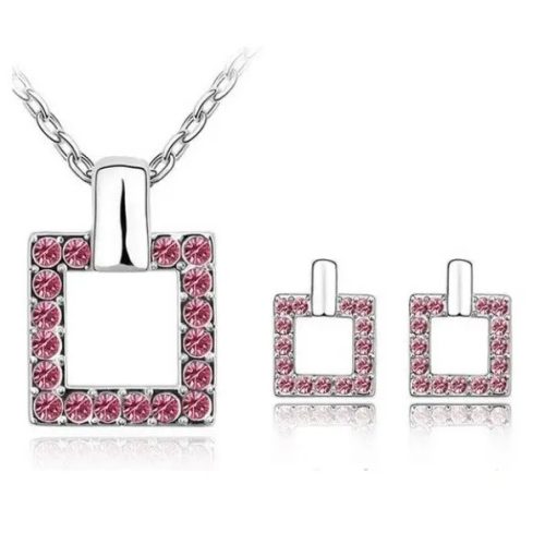 Štvorcová súprava šperkov, ružová