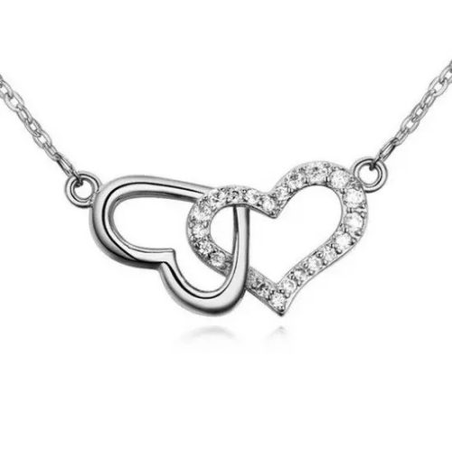 Prepletený náhrdelník s dvojitým srdcom, Rhódium