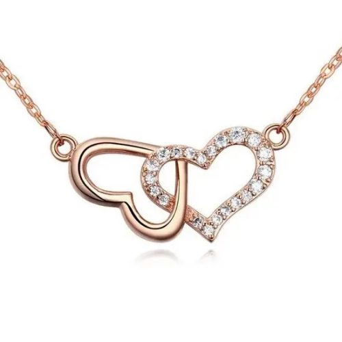 Prepletaný náhrdelník s dvojitým srdcom, Rosegold, ružové zlato