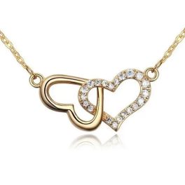   Prepletaný náhrdelník s dvojitým srdcom, trblietavé zlato