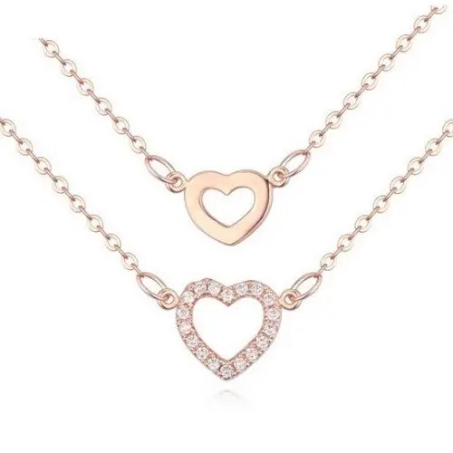 Náhrdelník so srdiečkovým príveskom s dvojitou retiazkou, Rosegold, ružové zlato