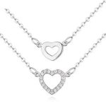 Náhrdelník s dvojitou retiazkou srdiečko, rhodium