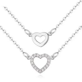 Náhrdelník s dvojitou retiazkou srdiečko, rhodium