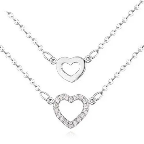 Náhrdelník s dvojitou retiazkou srdiečko, rhodium