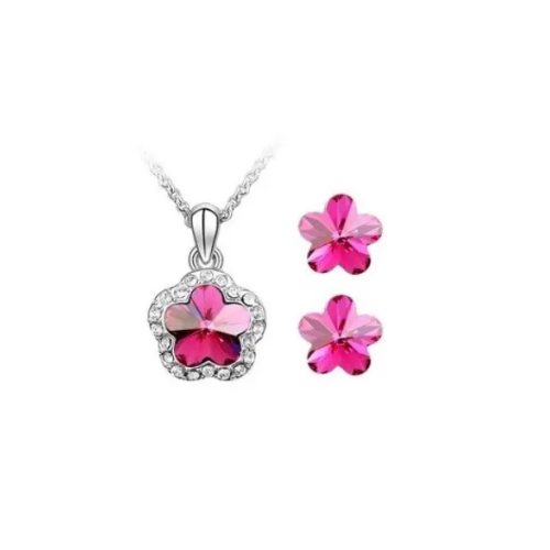 Súprava šperkov zo slivkového kvetu, Fuchsia, zdobená kryštálmi Swarovski