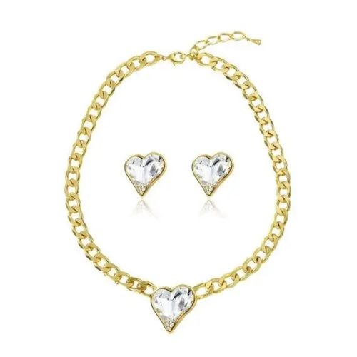 Súprava šperkov srdiečka, biela, zdobená kryštálmi Swarovski