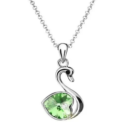 Náhrdelník s príveskom labuť, Peridot, zdobený kryštálmi Swarovski