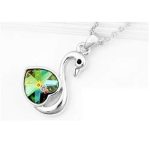 Náhrdelník s príveskom labuť, Peridot, zdobený kryštálmi Swarovski