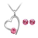 Súprava šperkov s príveskom srdiečko, ružová, zdobená kryštálmi Swarovski