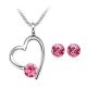 Súprava šperkov s príveskom srdiečko, ružová, zdobená kryštálmi Swarovski