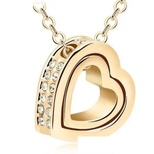 Náhrdelník s príveskom s dvojitým srdcom, pozlátený 18K zlatom