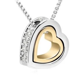 Náhrdelník s dvojitým srdcom, 18K zlato a ródium