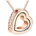 Náhrdelník s príveskom s dvojitým srdcom, Rosegold, ružové zlato