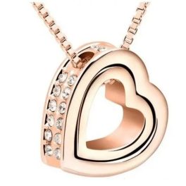   Náhrdelník s príveskom s dvojitým srdcom, Rosegold, ružové zlato