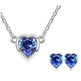   Súprava šperkov v tvare srdca, Zafír, zdobená kryštálmi Swarovski