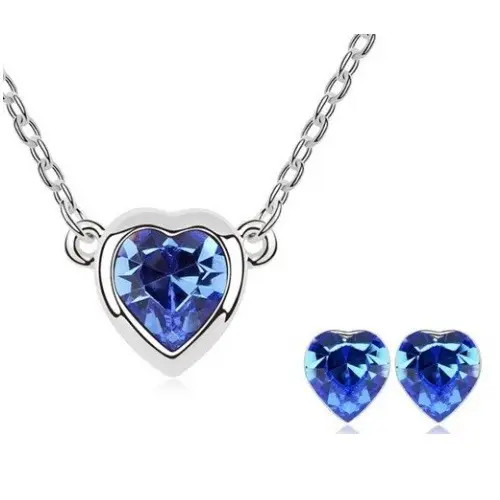 Súprava šperkov v tvare srdca, Zafír, zdobená kryštálmi Swarovski