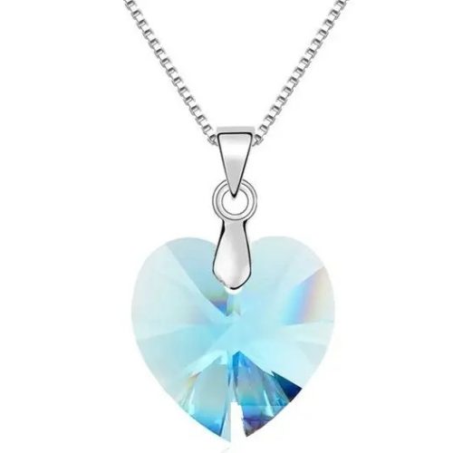 Náhrdelník s príveskom srdiečko, Aquamarine, zdobený kryštálmi Swarovski