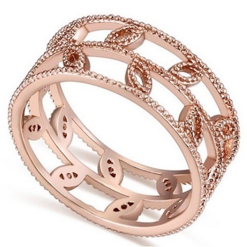 Zirkónový prsteň so vzorom listov, Trblietavé zlato, 8.5