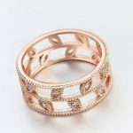 Zirkónový prsteň so vzorom listov, trblietavé zlato, 7.5