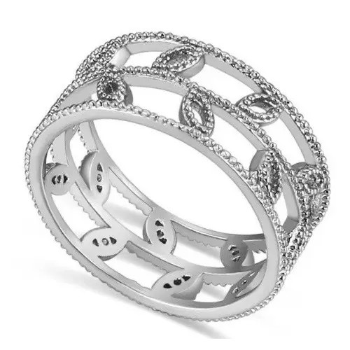 Zirkónový prsteň so vzorom listov, ródium, 8,5