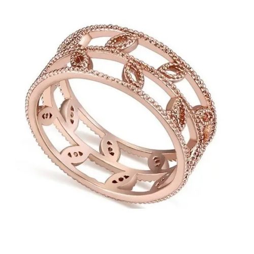 Zirkónový prsteň so vzorom listov, trblietavé zlato, 6.5