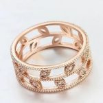 Zirkónový prsteň so vzorom listov, trblietavé zlato, 6.5