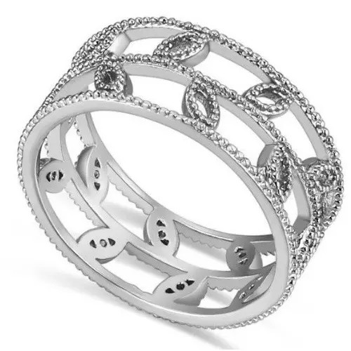 Zirkónový prsteň so vzorom listov, ródium, 6.5