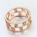 Zirkónový prsteň so vzorom listov, Trblietavé zlato, 8.5