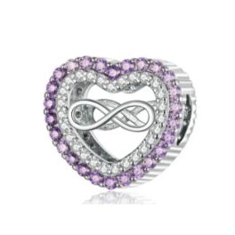 Strieborné kúzlo, srdce so symbolom nekonečna