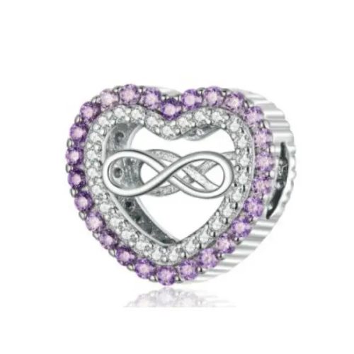 Strieborné kúzlo, srdce so symbolom nekonečna