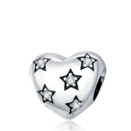 Strieborné kúzlo, srdce s hviezdami
