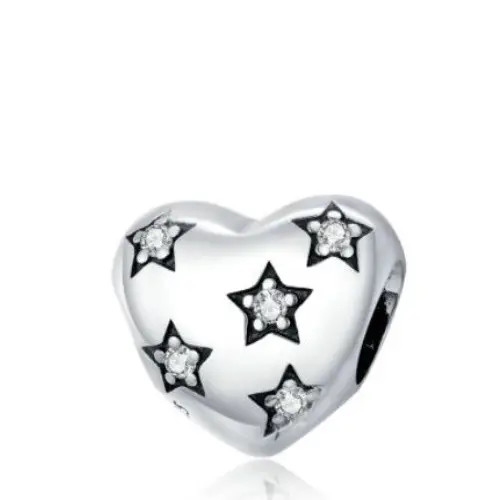 Strieborné kúzlo, srdce s hviezdami