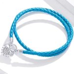 Dámsky náramok zo striebra a syntetickej kože modrej farby