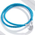 Dámsky náramok zo striebra a syntetickej kože modrej farby