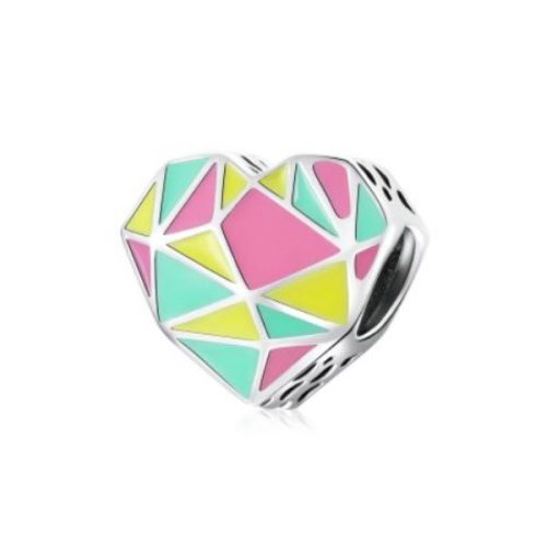 Strieborné kúzlo, srdce, farebné