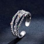 Strieborný prsteň, špirála, s farebným kryštálom