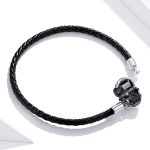 Dámsky náramok striebro/koža, zapínanie na srdce, 17 cm