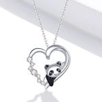 Strieborný náhrdelník, srdce s pandou