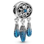 Strieborný prívesok, lapač snov, modrý