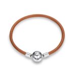 Dámsky náramok, strieborný/kožený, 19 cm