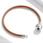 Dámsky náramok, strieborný/kožený, 19 cm