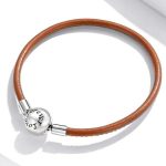 Dámsky náramok, strieborný/kožený, 19 cm