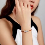 Dámsky náramok, strieborný/kožený, 17 cm