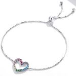 Strieborný náramok s dúhovým srdiečkom