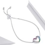 Strieborný náramok s dúhovým srdiečkom