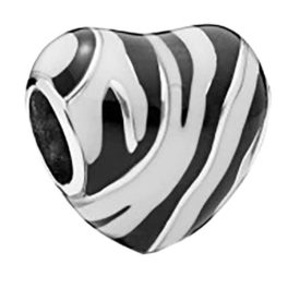 Strieborné kúzlo, srdce s potlačou zebry