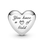 Strieborný kúzlo, srdce, s ružovozlatým zdobením