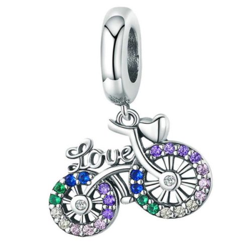 Strieborný prívesok, bicykel LOVE